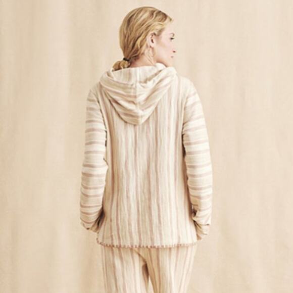 Faherty Daytripper Hoodie Striped Neutral Pullover Beach Cover Up Small Womens - Picture 2 of 9